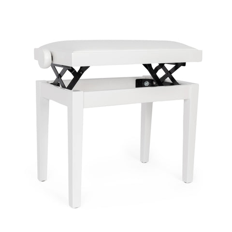 BG27-WHG-WH - Hidrau BG27 'Toledo' adjustable piano stool White gloss, white simulated leather