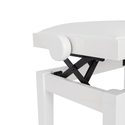 BG27-WHG-WH - Hidrau BG27 'Toledo' adjustable piano stool White gloss, white simulated leather