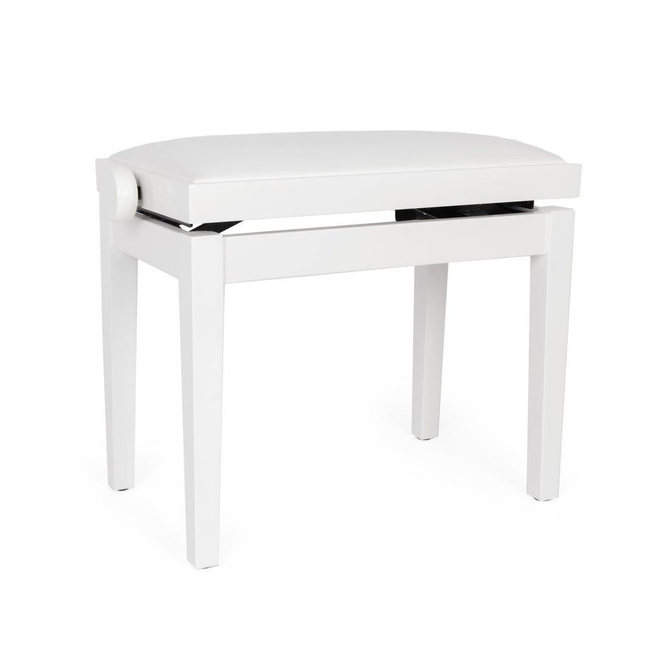 BG27-WHG-WH - Hidrau BG27 'Toledo' adjustable piano stool White gloss, white simulated leather