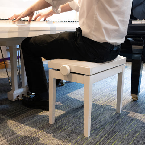 BG27-WHG-WH - Hidrau BG27 'Toledo' adjustable piano stool White gloss, white simulated leather