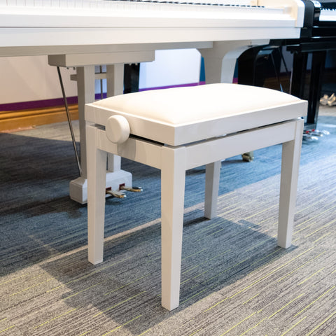 BG27-WHG-WH - Hidrau BG27 'Toledo' adjustable piano stool White gloss, white simulated leather