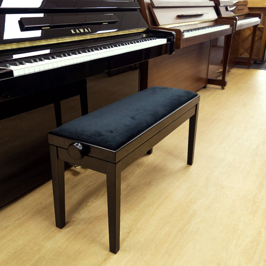 BG270-BS-BK - Hidrau BG270 'Geneva' adjustable duet piano stool Black satin, black velvet