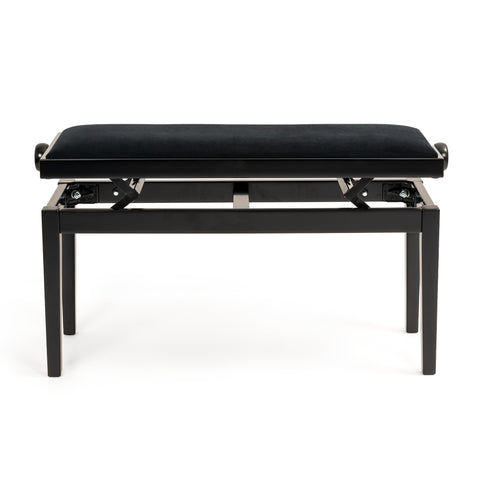 BG270-BS-BK - Hidrau BG270 'Geneva' adjustable duet piano stool Black satin, black velvet