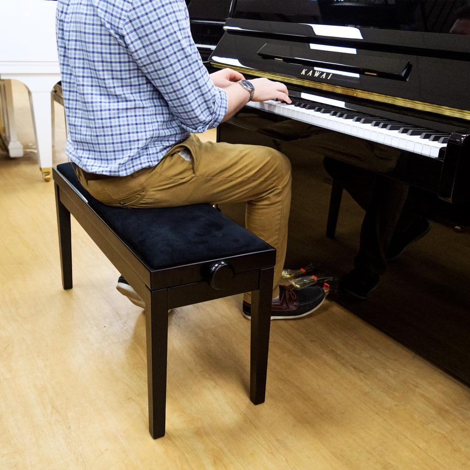 BG270-BS-BK - Hidrau BG270 'Geneva' adjustable duet piano stool Black satin, black velvet